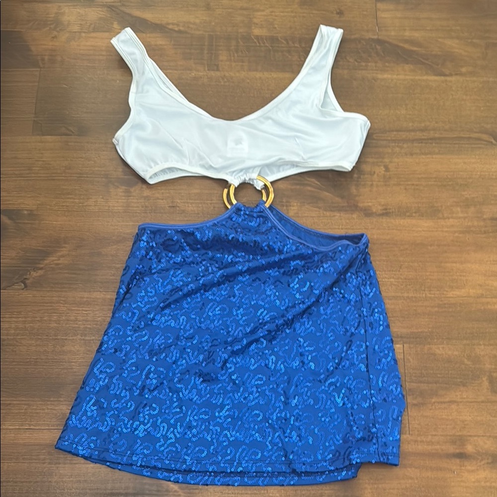 Blue Sequin dress with Gold Accent